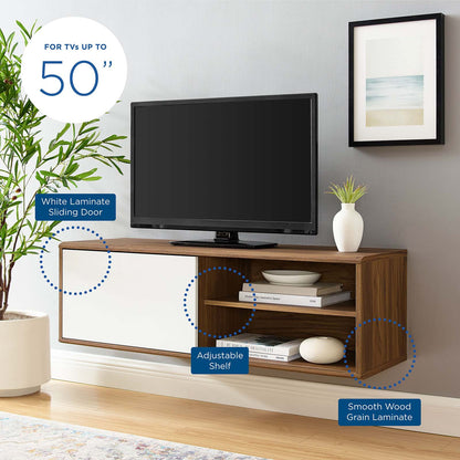Envision 46" Wall Mount TV Stand, Wood, Brown Walnut White, 19604