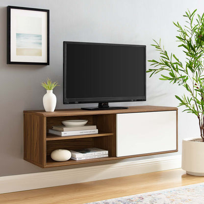 Envision 46" Wall Mount TV Stand, Wood, Brown Walnut White, 19604