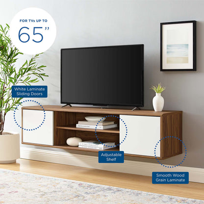Envision 60" Wall Mount TV Stand, Wood, Brown Walnut White, 19605