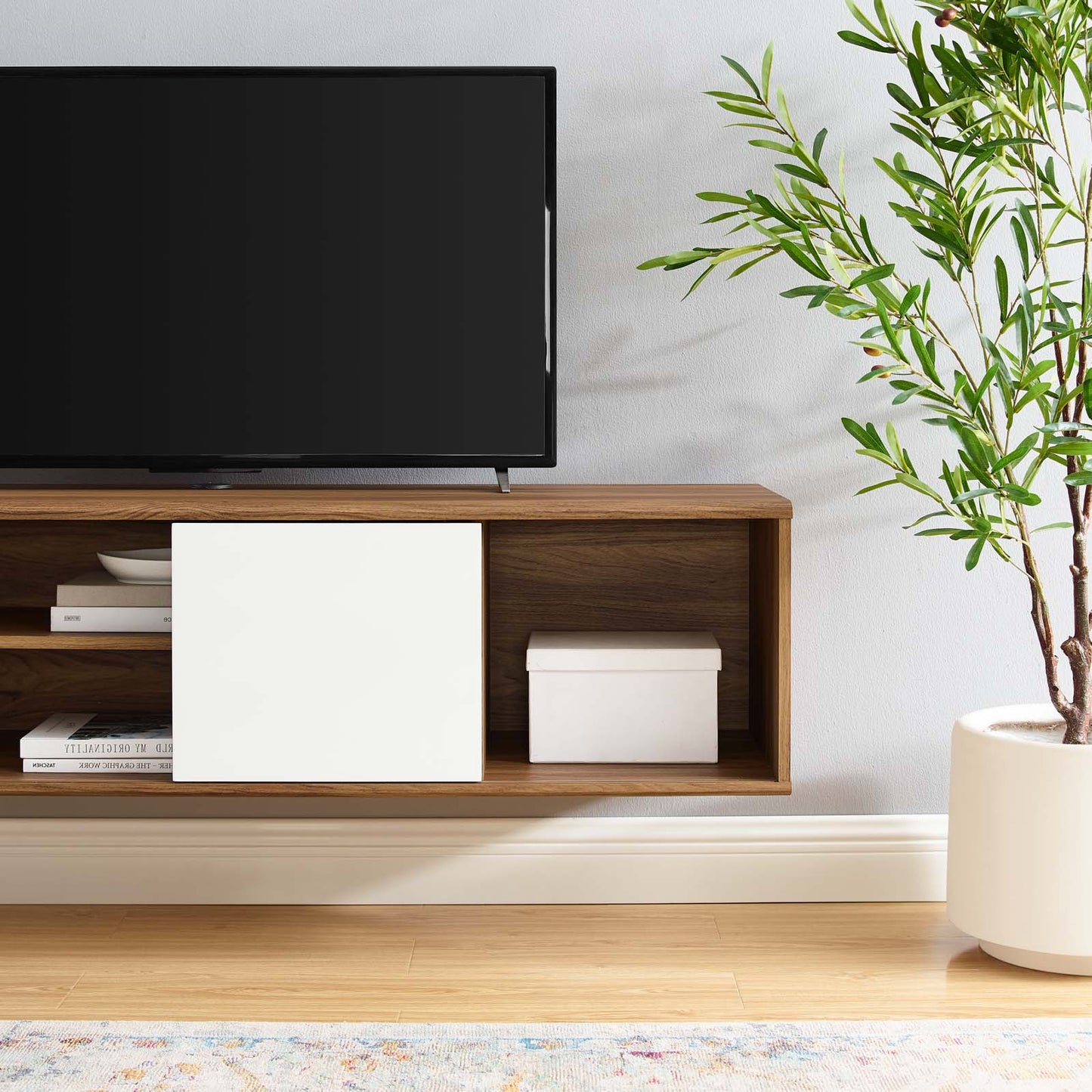 Envision 60" Wall Mount TV Stand, Wood, Brown Walnut White, 19605