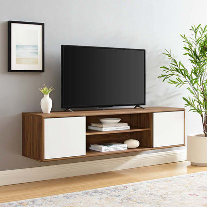 Envision 60" Wall Mount TV Stand, Wood, Brown Walnut White, 19605