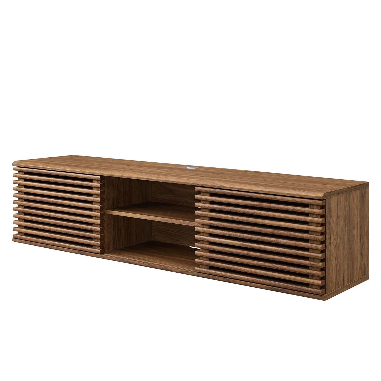 Render 60" Wall-Mount Media Console TV Stand, Wood, Brown Walnut, 19607