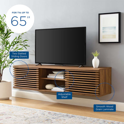 Render 60" Wall-Mount Media Console TV Stand, Wood, Brown Walnut, 19607
