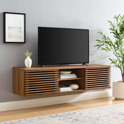 Render 60" Wall-Mount Media Console TV Stand, Wood, Brown Walnut, 19607
