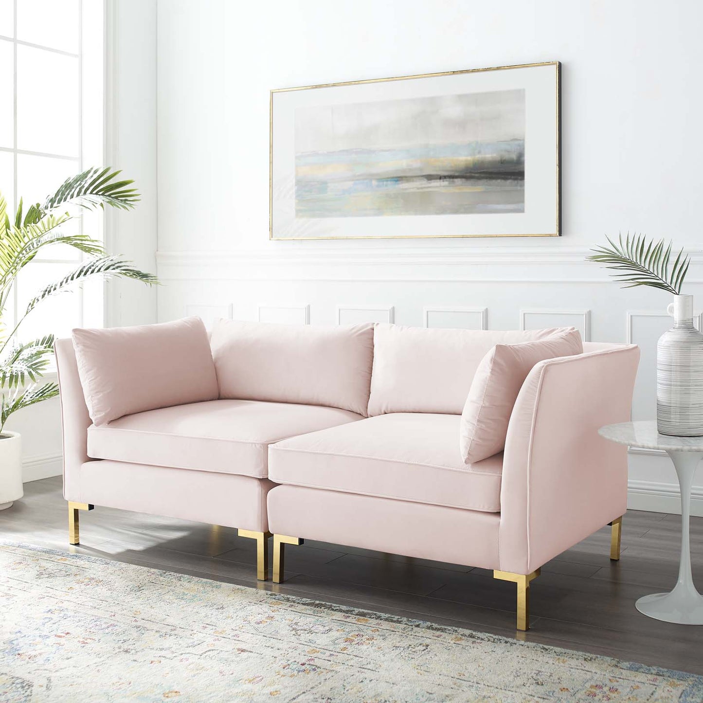 Ardent Performance Velvet Loveseat, Velvet, Pink, 19610