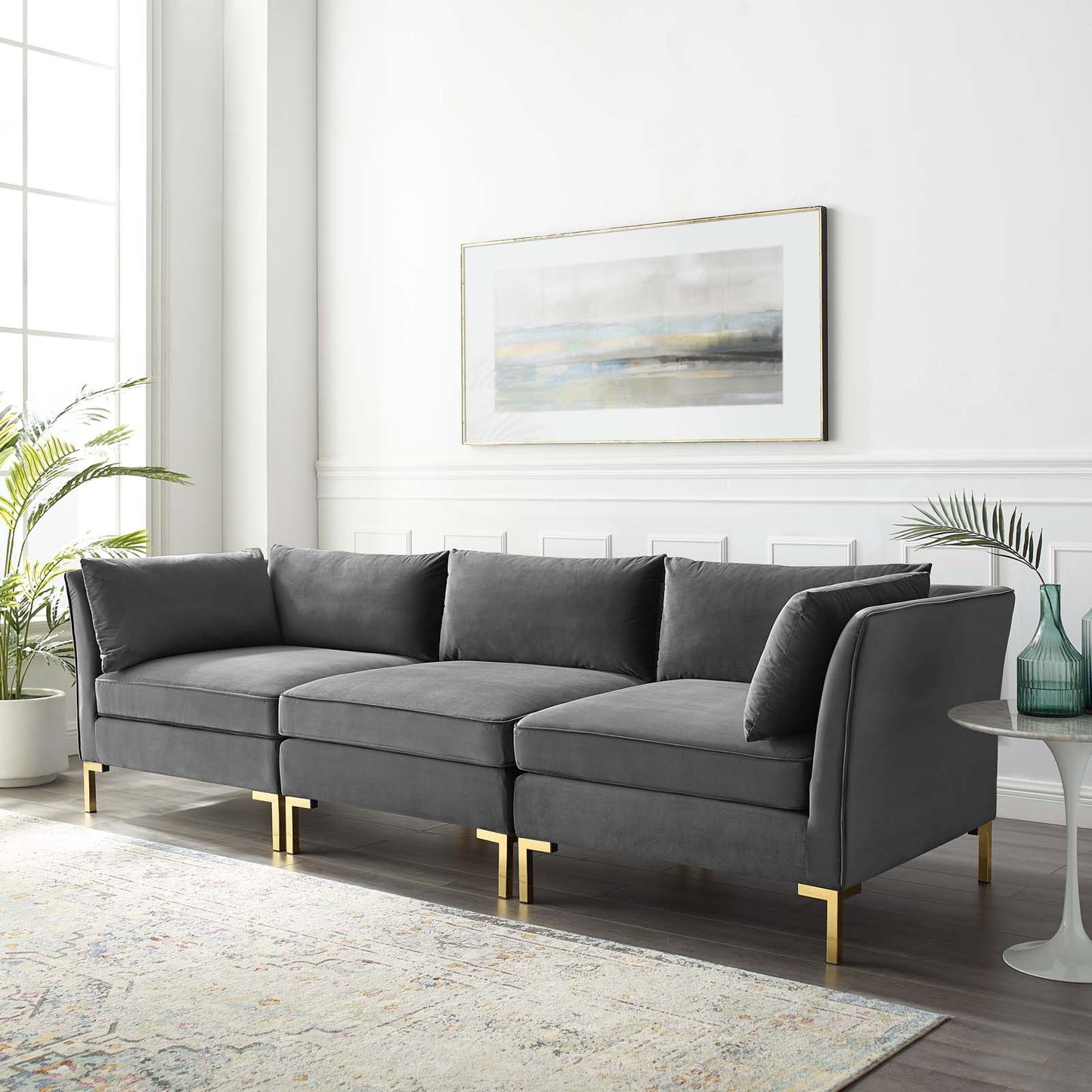 Ardent Performance Velvet Sofa, Velvet, Grey Gray, 19611