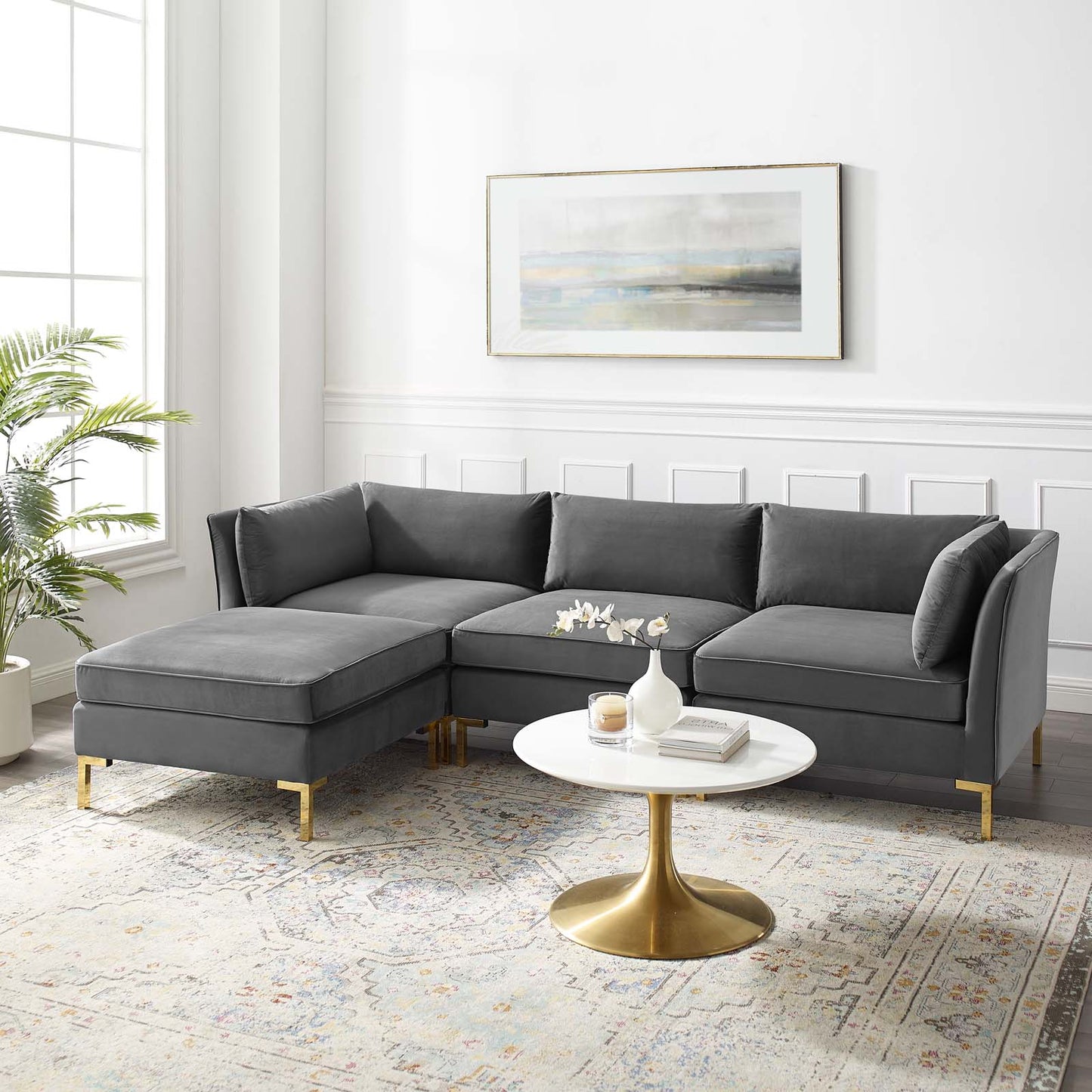 Ardent 4-Piece Performance Velvet Sectional Sofa, Velvet, Grey Gray, 19614