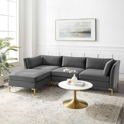 Ardent 4-Piece Performance Velvet Sectional Sofa, Velvet, Grey Gray, 19614
