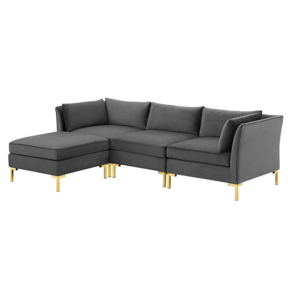 Ardent 4-Piece Performance Velvet Sectional Sofa, Velvet, Grey Gray, 19614