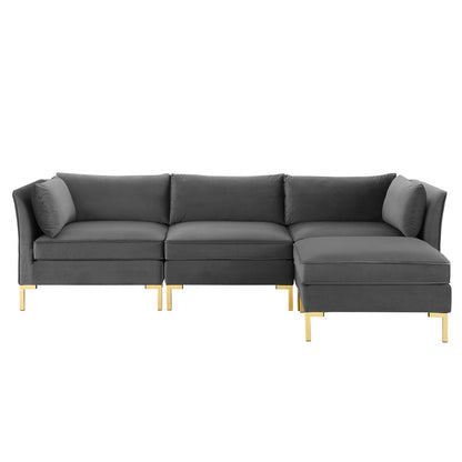 Ardent 4-Piece Performance Velvet Sectional Sofa, Velvet, Grey Gray, 19614