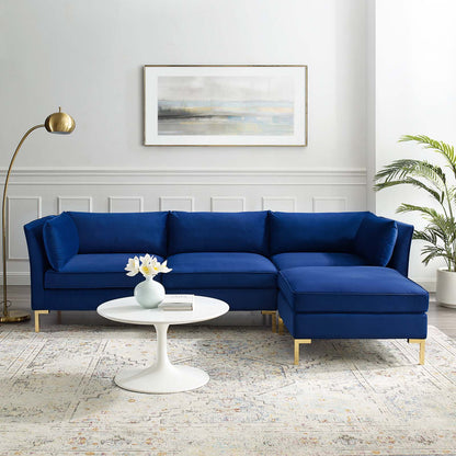 Ardent 4-Piece Performance Velvet Sectional Sofa, Velvet, Blue Navy, 19615