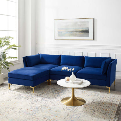Ardent 4-Piece Performance Velvet Sectional Sofa, Velvet, Blue Navy, 19615