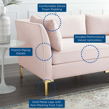 Ardent 4-Piece Performance Velvet Sectional Sofa, Velvet, Pink, 19616