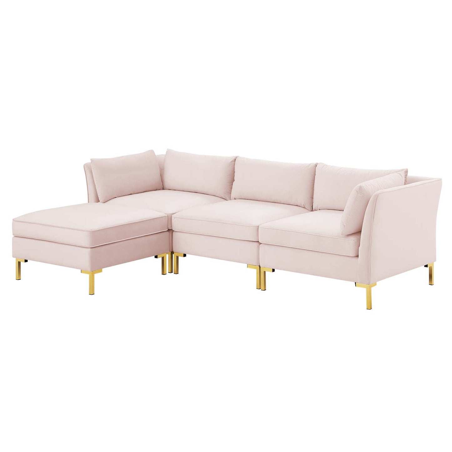 Ardent 4-Piece Performance Velvet Sectional Sofa, Velvet, Pink, 19616