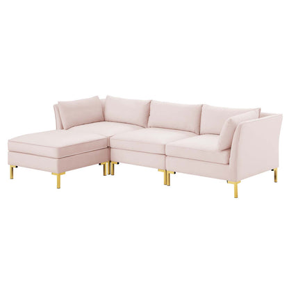 Ardent 4-Piece Performance Velvet Sectional Sofa, Velvet, Pink, 19616