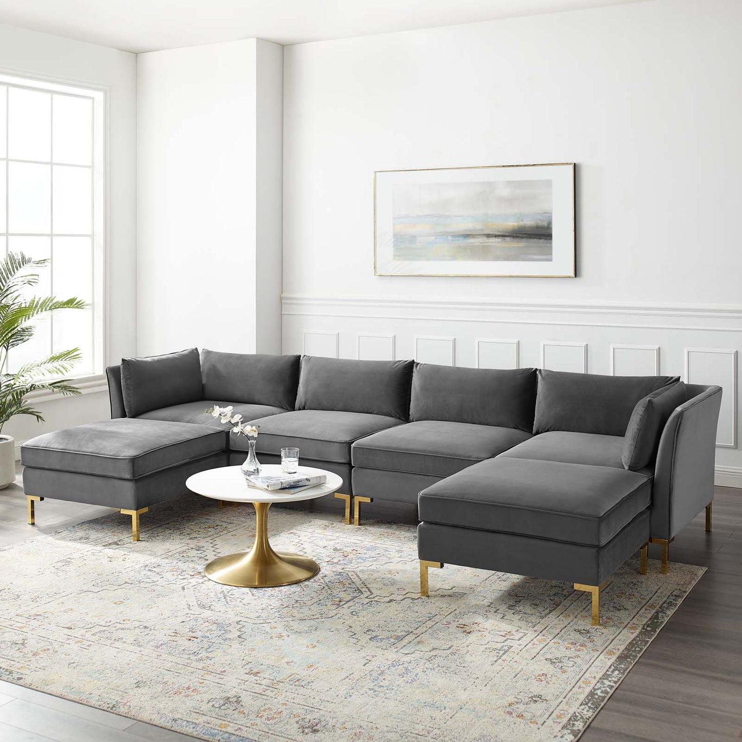 Ardent 6-Piece Performance Velvet Sectional Sofa, Velvet, Grey Gray, 19617