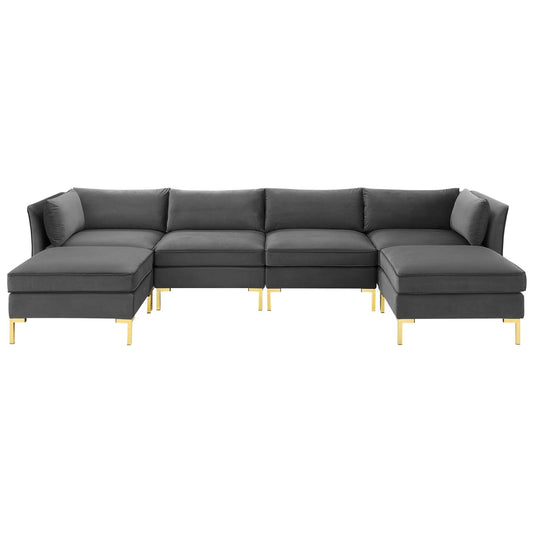 Ardent 6-Piece Performance Velvet Sectional Sofa, Velvet, Grey Gray, 19617