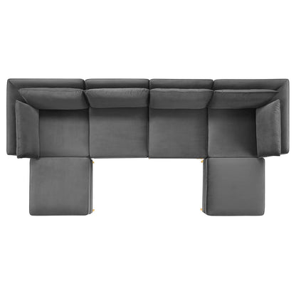 Ardent 6-Piece Performance Velvet Sectional Sofa, Velvet, Grey Gray, 19617