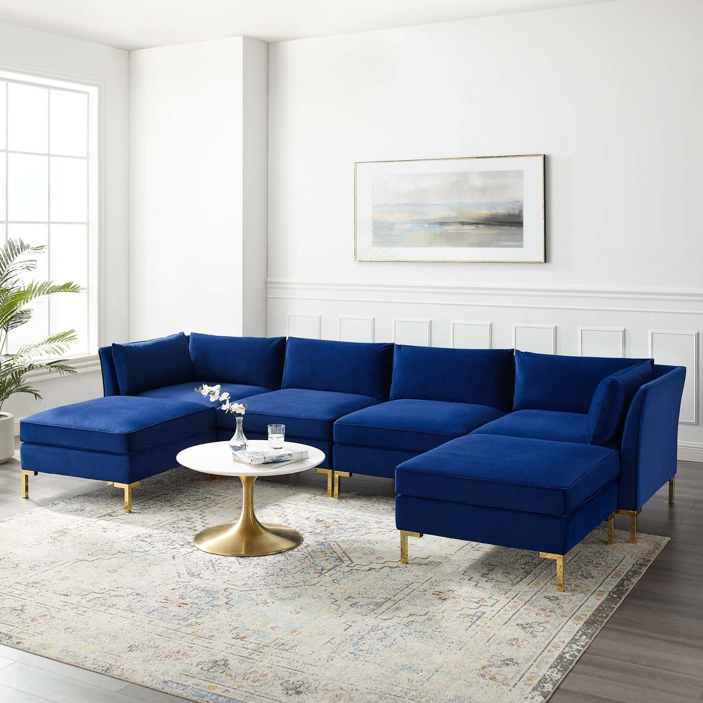Ardent 6-Piece Performance Velvet Sectional Sofa, Velvet, Blue Navy, 19618