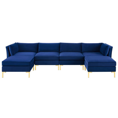 Ardent 6-Piece Performance Velvet Sectional Sofa, Velvet, Blue Navy, 19618