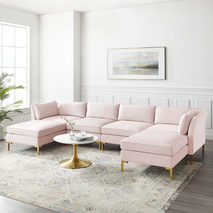 Ardent 6-Piece Performance Velvet Sectional Sofa, Velvet, Pink, 19619