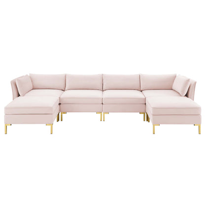 Ardent 6-Piece Performance Velvet Sectional Sofa, Velvet, Pink, 19619
