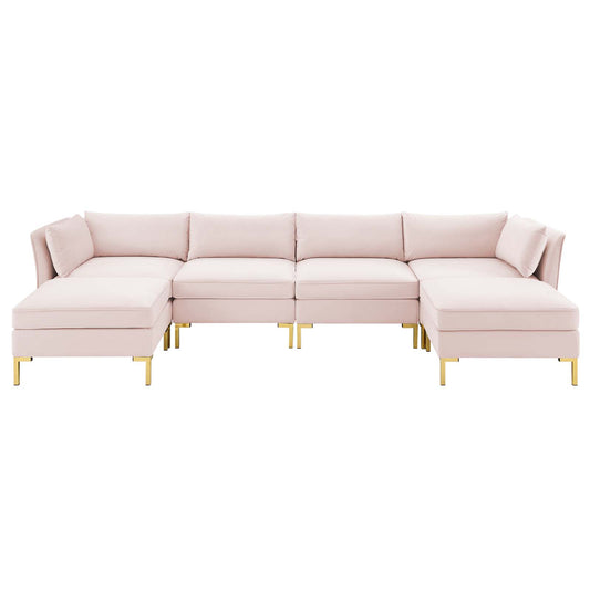 Ardent 6-Piece Performance Velvet Sectional Sofa, Velvet, Pink, 19619