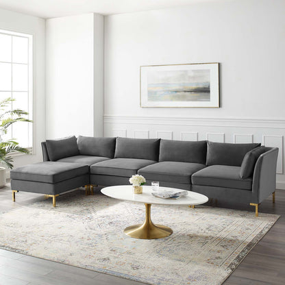 Ardent 5-Piece Performance Velvet Sectional Sofa, Velvet, Grey Gray, 19620
