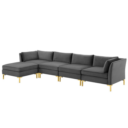 Ardent 5-Piece Performance Velvet Sectional Sofa, Velvet, Grey Gray, 19620