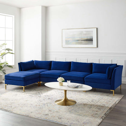 Ardent 5-Piece Performance Velvet Sectional Sofa, Velvet, Blue Navy, 19621