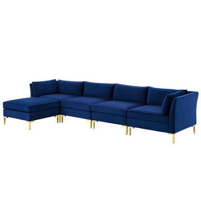 Ardent 5-Piece Performance Velvet Sectional Sofa, Velvet, Blue Navy, 19621