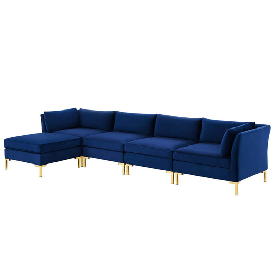 Ardent 5-Piece Performance Velvet Sectional Sofa, Velvet, Blue Navy, 19621