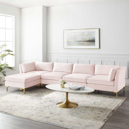Ardent 5-Piece Performance Velvet Sectional Sofa, Velvet, Pink, 19622
