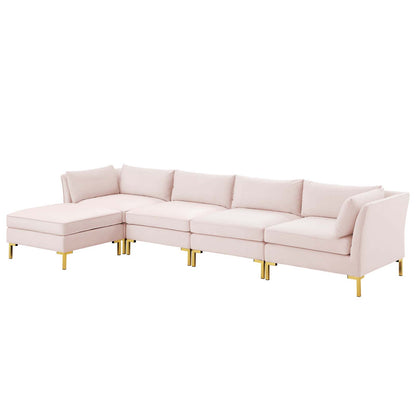 Ardent 5-Piece Performance Velvet Sectional Sofa, Velvet, Pink, 19622