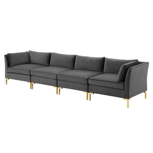 Ardent 4-Seater Performance Velvet Sofa, Velvet, Grey Gray, 19623