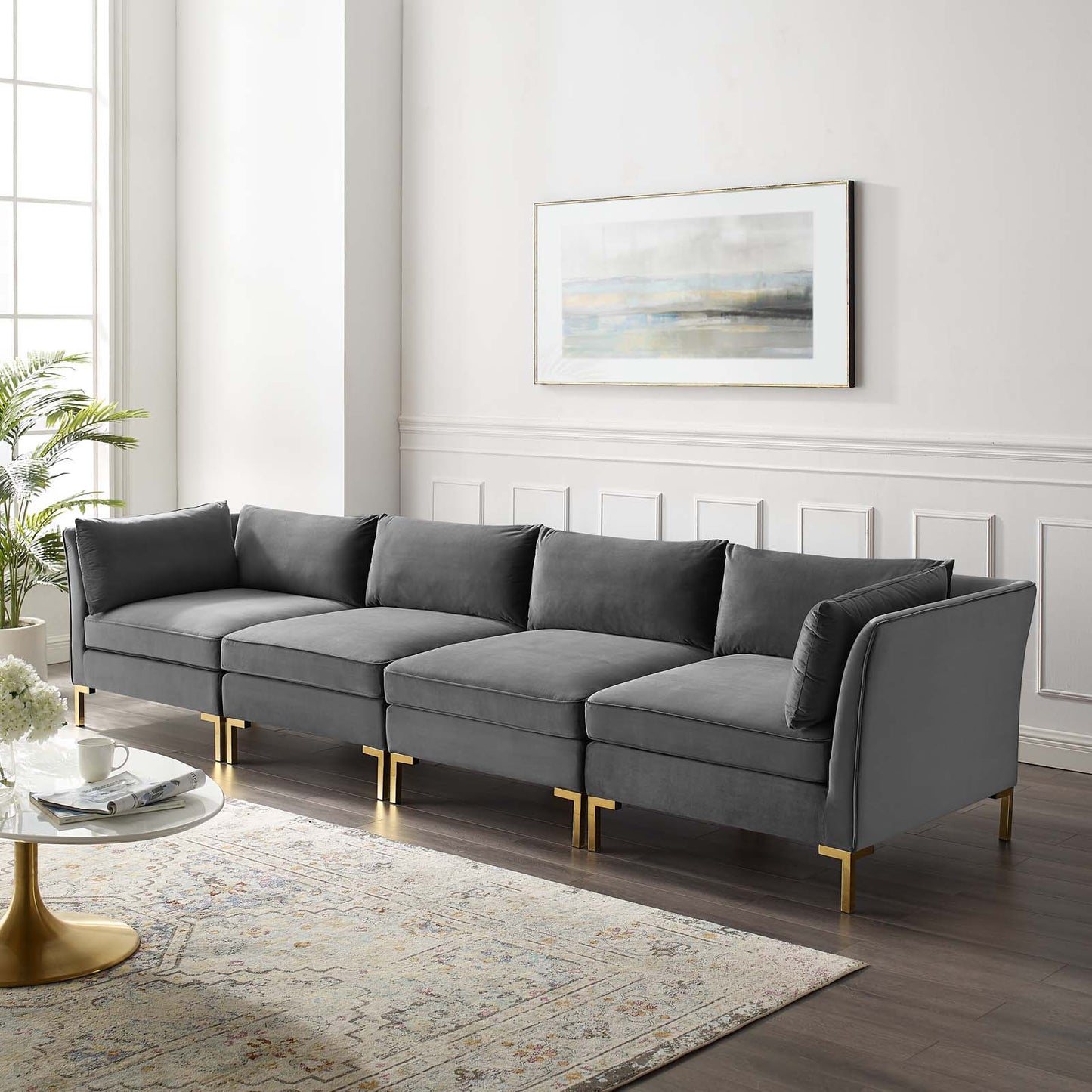 Ardent 4-Seater Performance Velvet Sofa, Velvet, Grey Gray, 19623