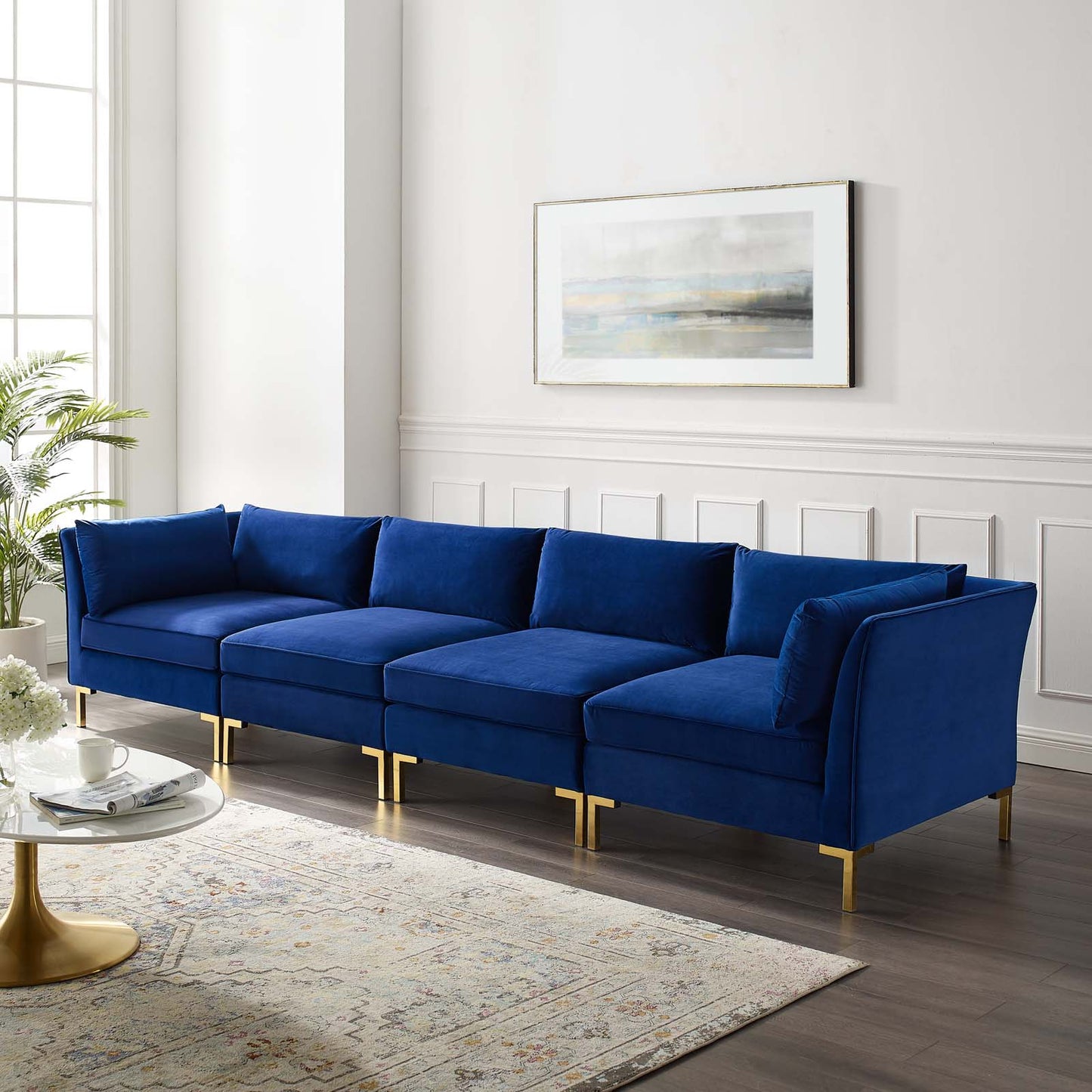 Ardent 4-Seater Performance Velvet Sofa, Velvet, Blue Navy, 19624