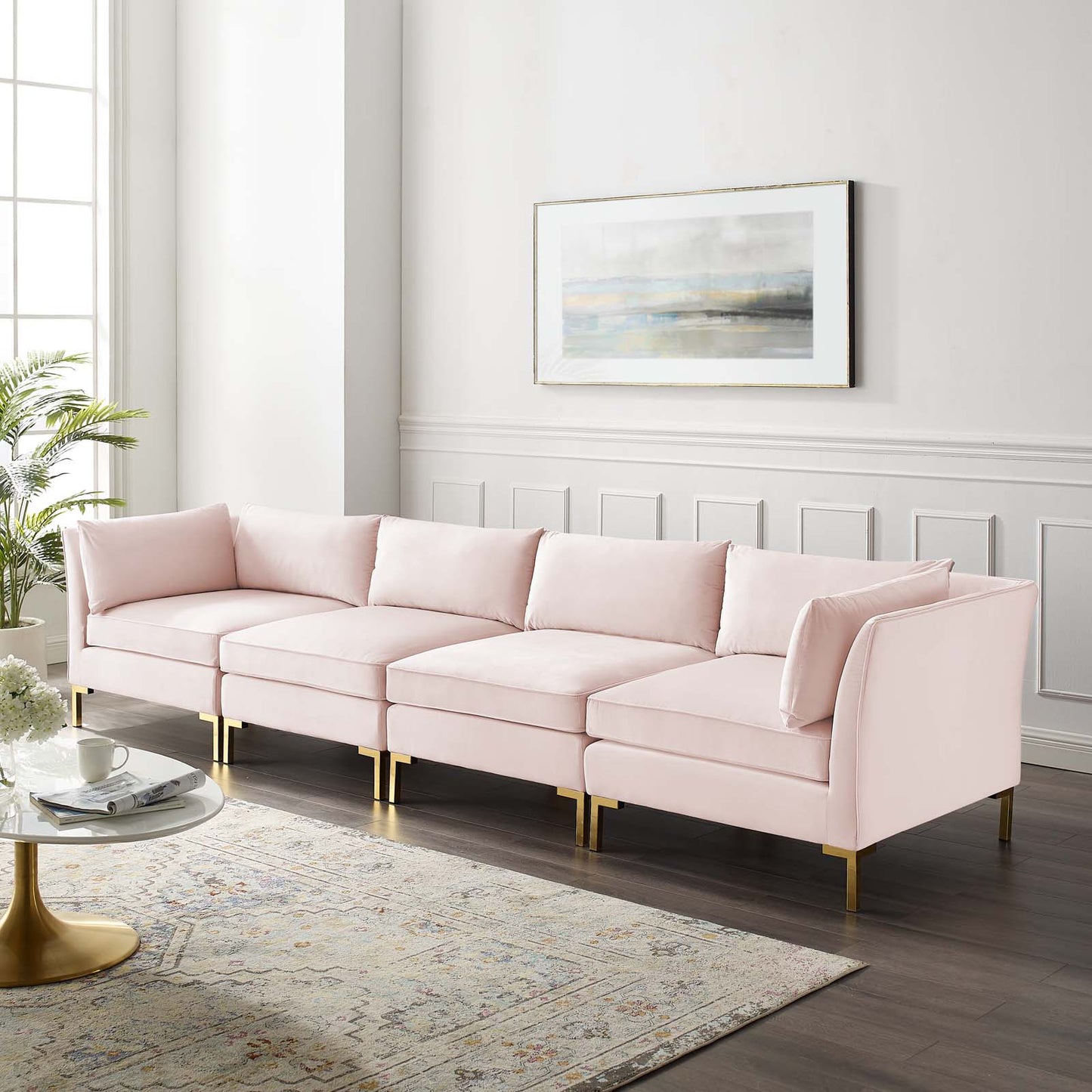Ardent 4-Seater Performance Velvet Sofa, Velvet, Pink, 19625