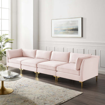 Ardent 4-Seater Performance Velvet Sofa, Velvet, Pink, 19625