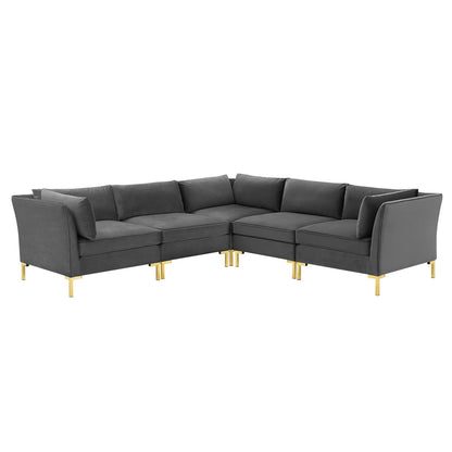 Ardent 5-Piece Performance Velvet Sectional Sofa, Velvet, Grey Gray, 19626