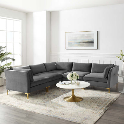 Ardent 5-Piece Performance Velvet Sectional Sofa, Velvet, Grey Gray, 19626