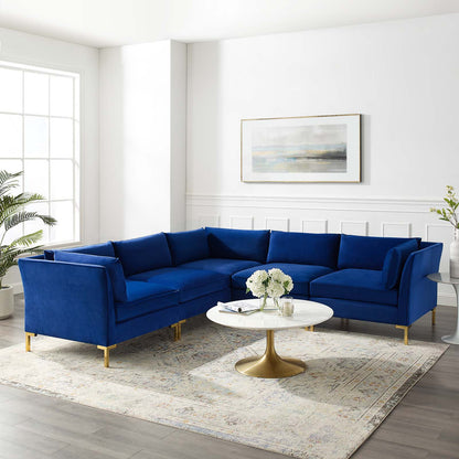 Ardent 5-Piece Performance Velvet Sectional Sofa, Velvet, Blue Navy, 19627