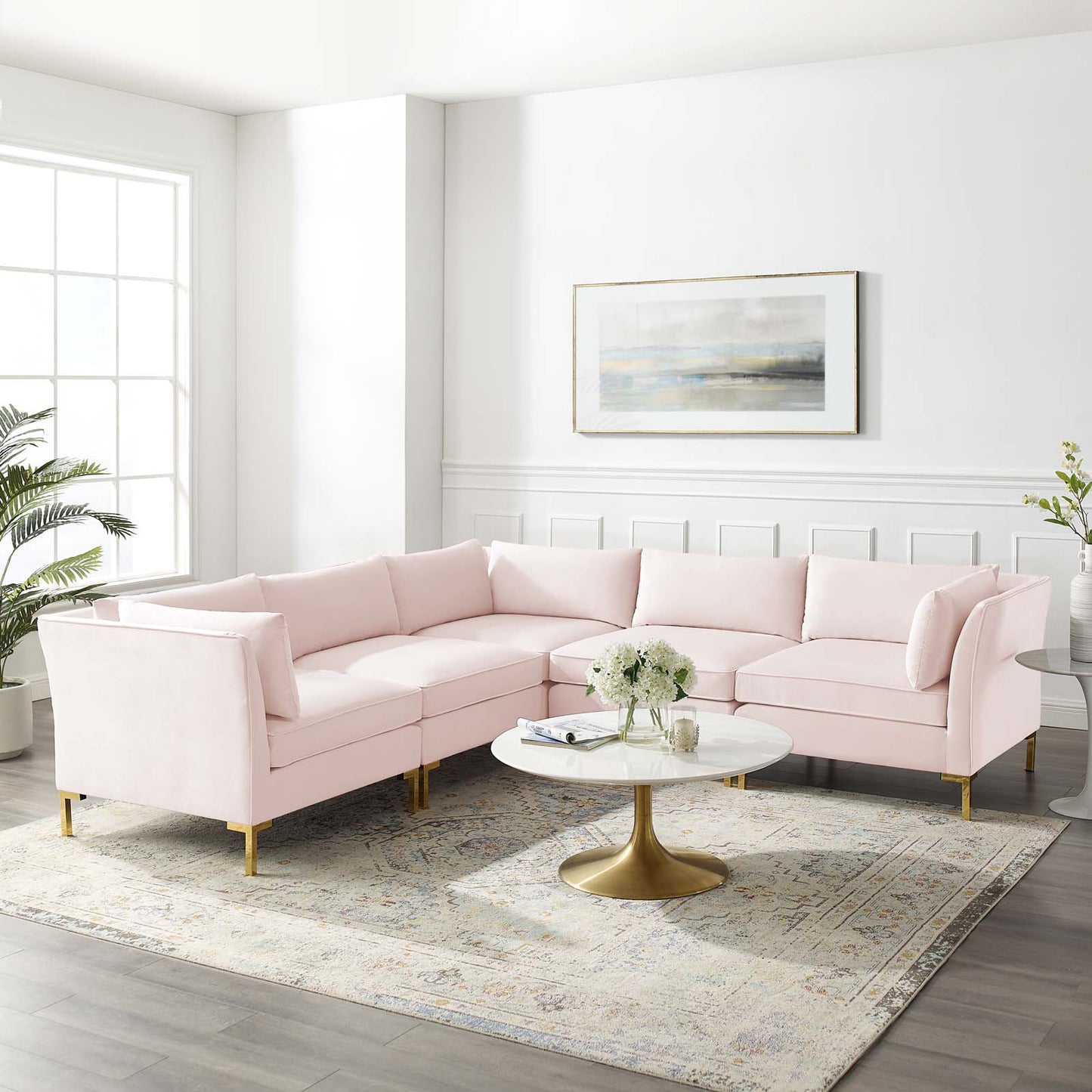 Ardent 5-Piece Performance Velvet Sectional Sofa, Velvet, Pink, 19628