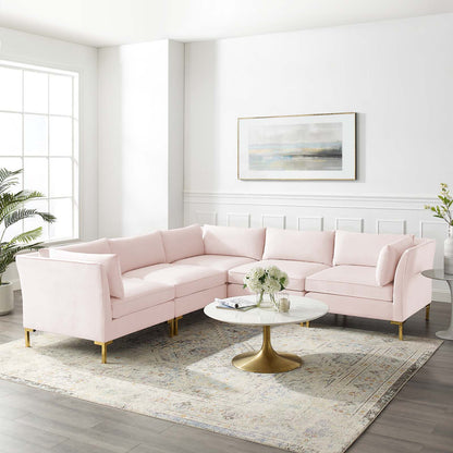 Ardent 5-Piece Performance Velvet Sectional Sofa, Velvet, Pink, 19628