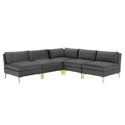 Ardent 5-Piece Performance Velvet Sectional Sofa, Velvet, Grey Gray, 19629