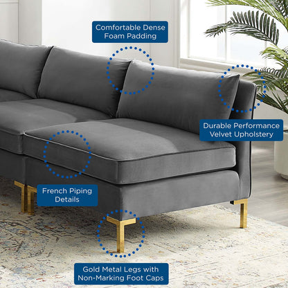 Ardent 5-Piece Performance Velvet Sectional Sofa, Velvet, Grey Gray, 19629