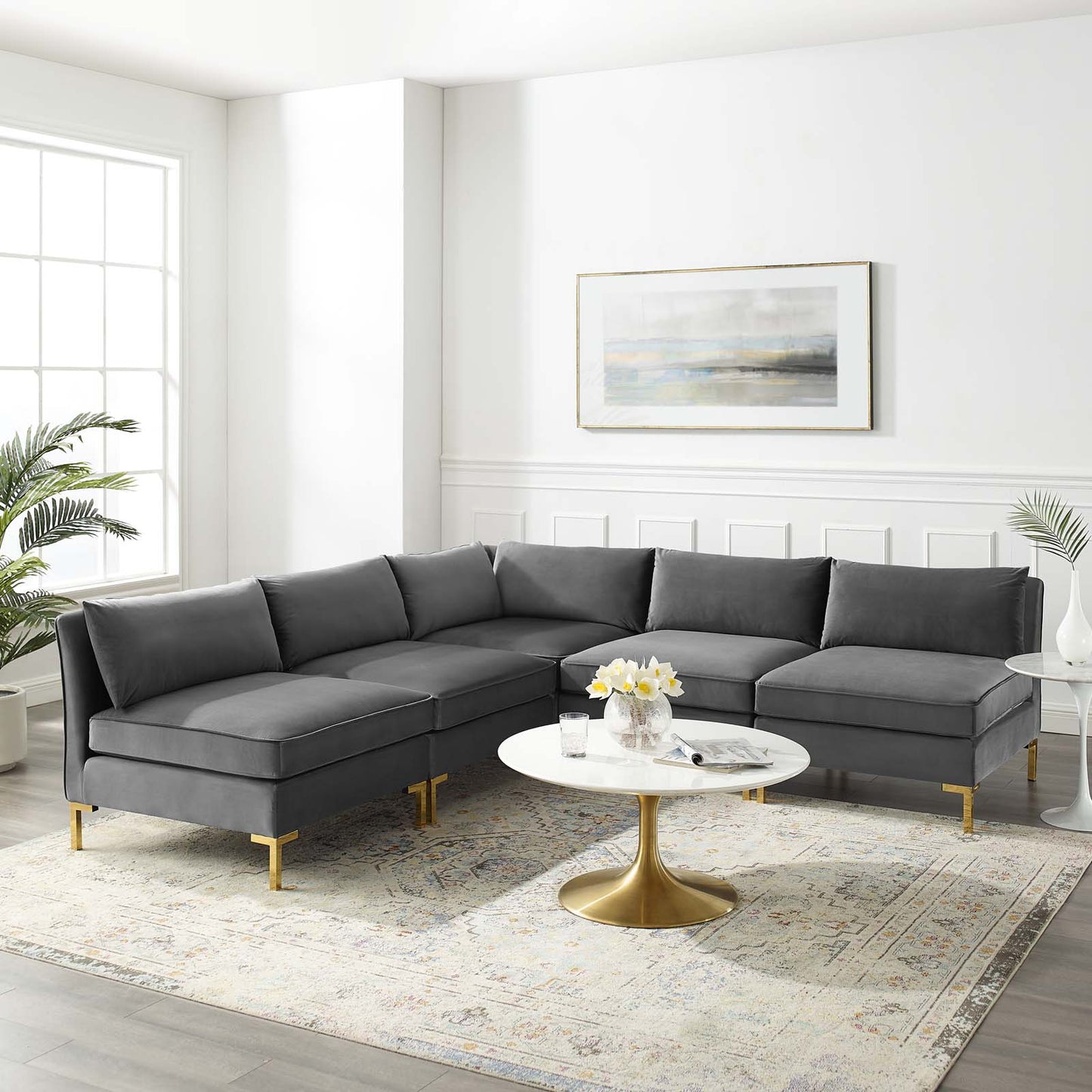 Ardent 5-Piece Performance Velvet Sectional Sofa, Velvet, Grey Gray, 19629