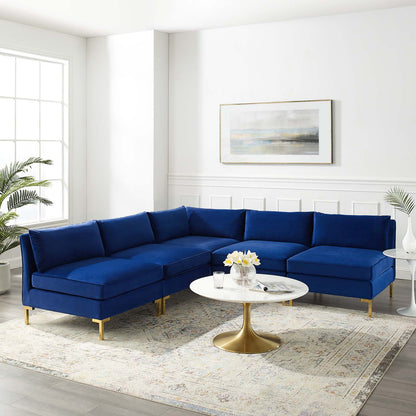 Ardent 5-Piece Performance Velvet Sectional Sofa, Velvet, Blue Navy, 19630