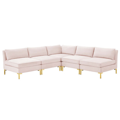 Ardent 5-Piece Performance Velvet Sectional Sofa, Velvet, Pink, 19631