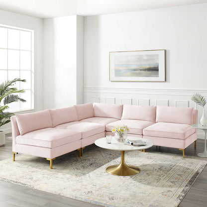 Ardent 5-Piece Performance Velvet Sectional Sofa, Velvet, Pink, 19631